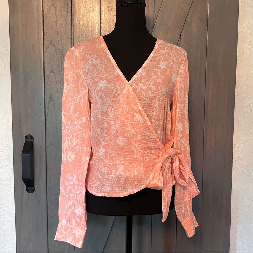 INC International Concepts Coral Floral Wrap Blouse